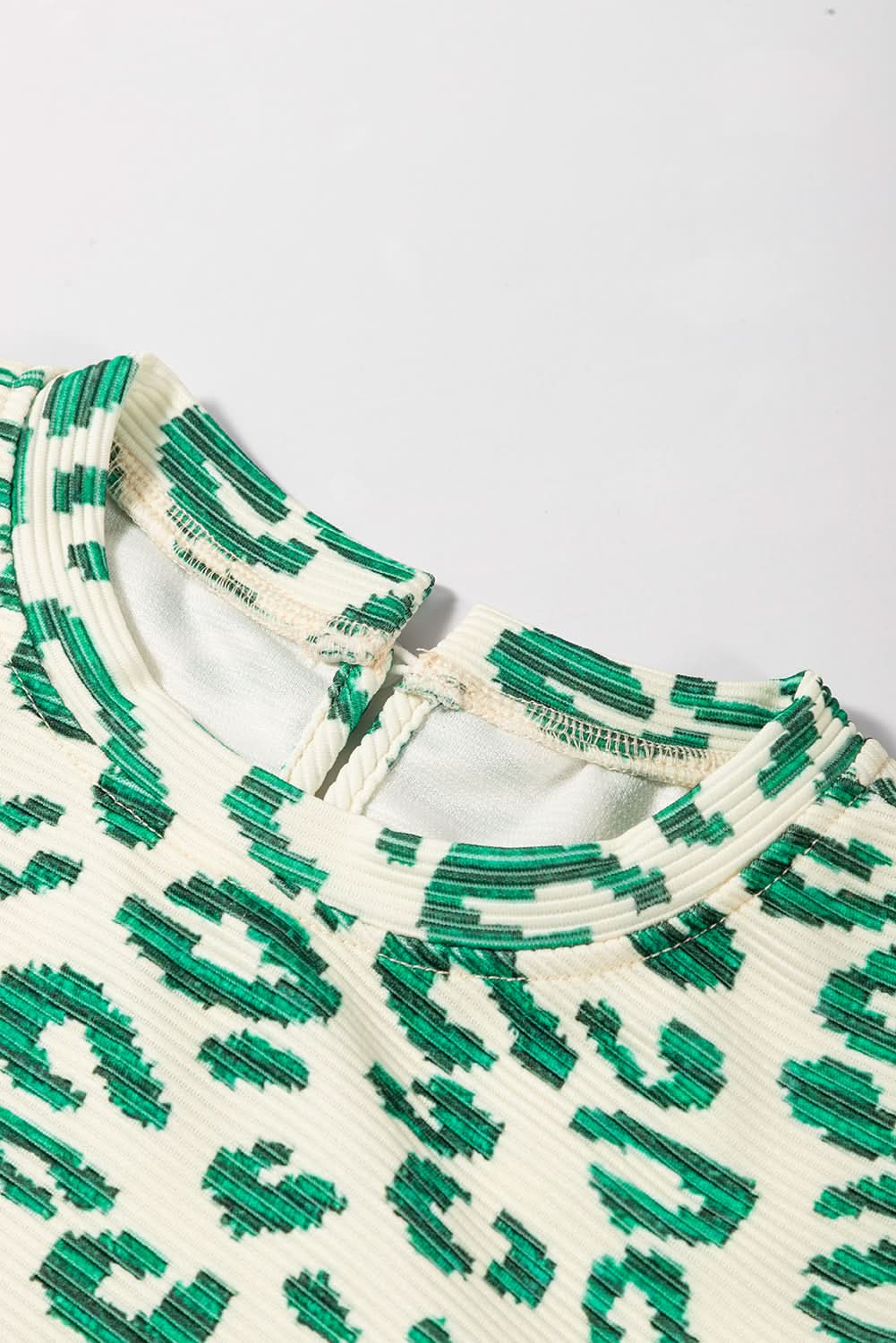 Blackish Green Leopard Print Mock Neck Puff Sleeve Top - Love Salve